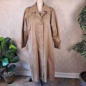 London Fog Size 12 Reg Beige Trench Coat Zip Out Removable Plaid Liner w/Scarf